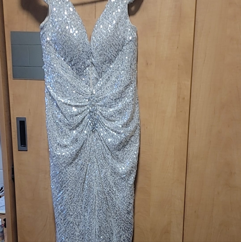 Elegant Silver Sequin Evening Gown